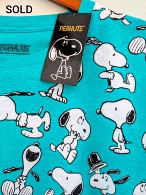 NWT Peanuts Snoopy T Shirt Allover Print Moods Aqua Teal ADULT UNISEX Size L